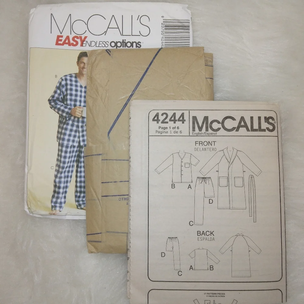 McCall's 4244 Men's robe belt top pants shorts Size XL-XXL